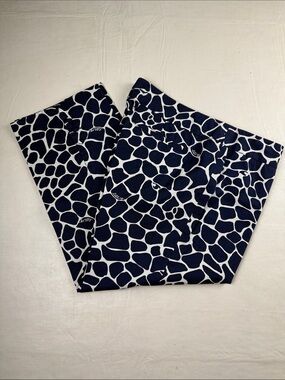 Lilly Pulitzer Navy White Print Palm Beach Fit Capri Pants Ankle Buttons Size 12